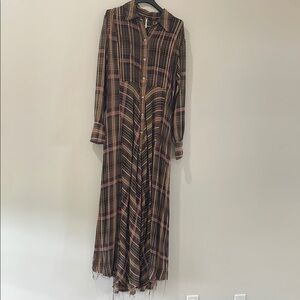 Free People Brown Long Sleeve Bishop Collar Dress